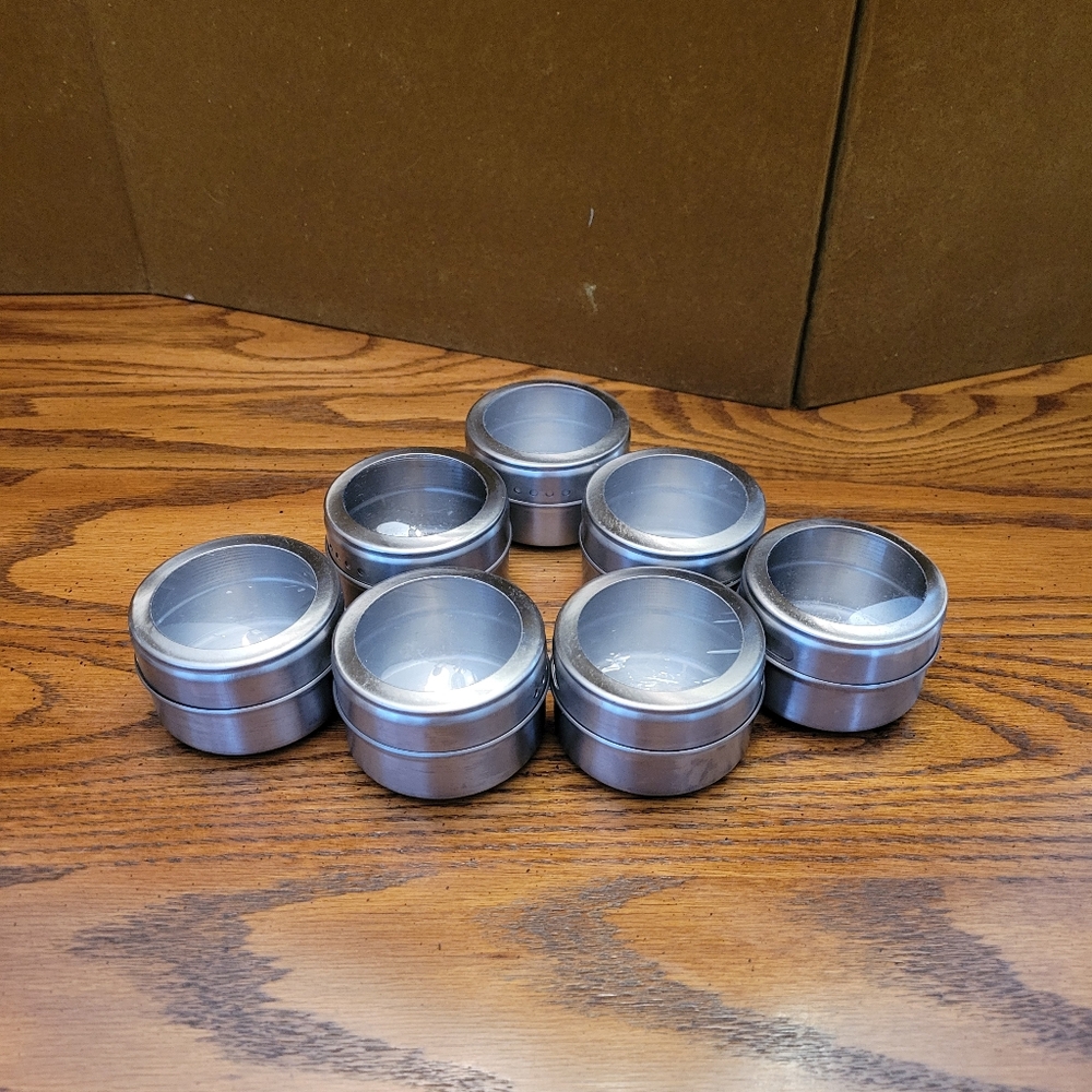 Set of 7 Magnetic Stainless Steel Spice Tins with Labels